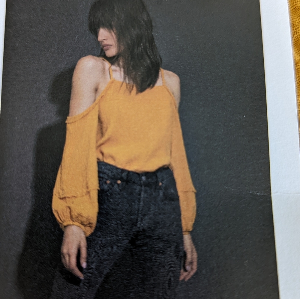 Yvette Frayed Desert Top, tumeric, gauze, Nation LTD, women's small